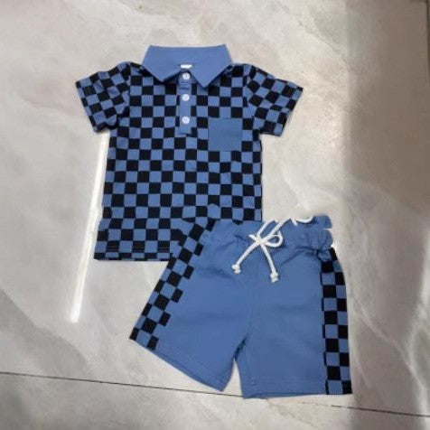 Boys' Checkered Lapel Shorts Suit - Cindi Book