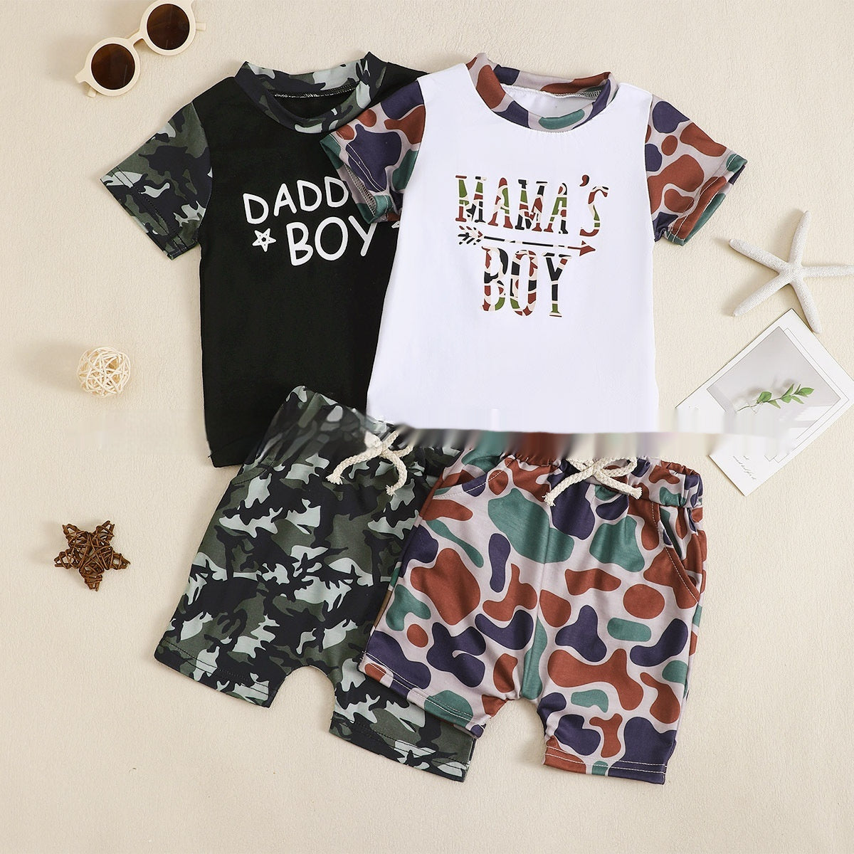 Boy's Camouflage T-shirt And Shorts Two-piece Set - Cindi Book