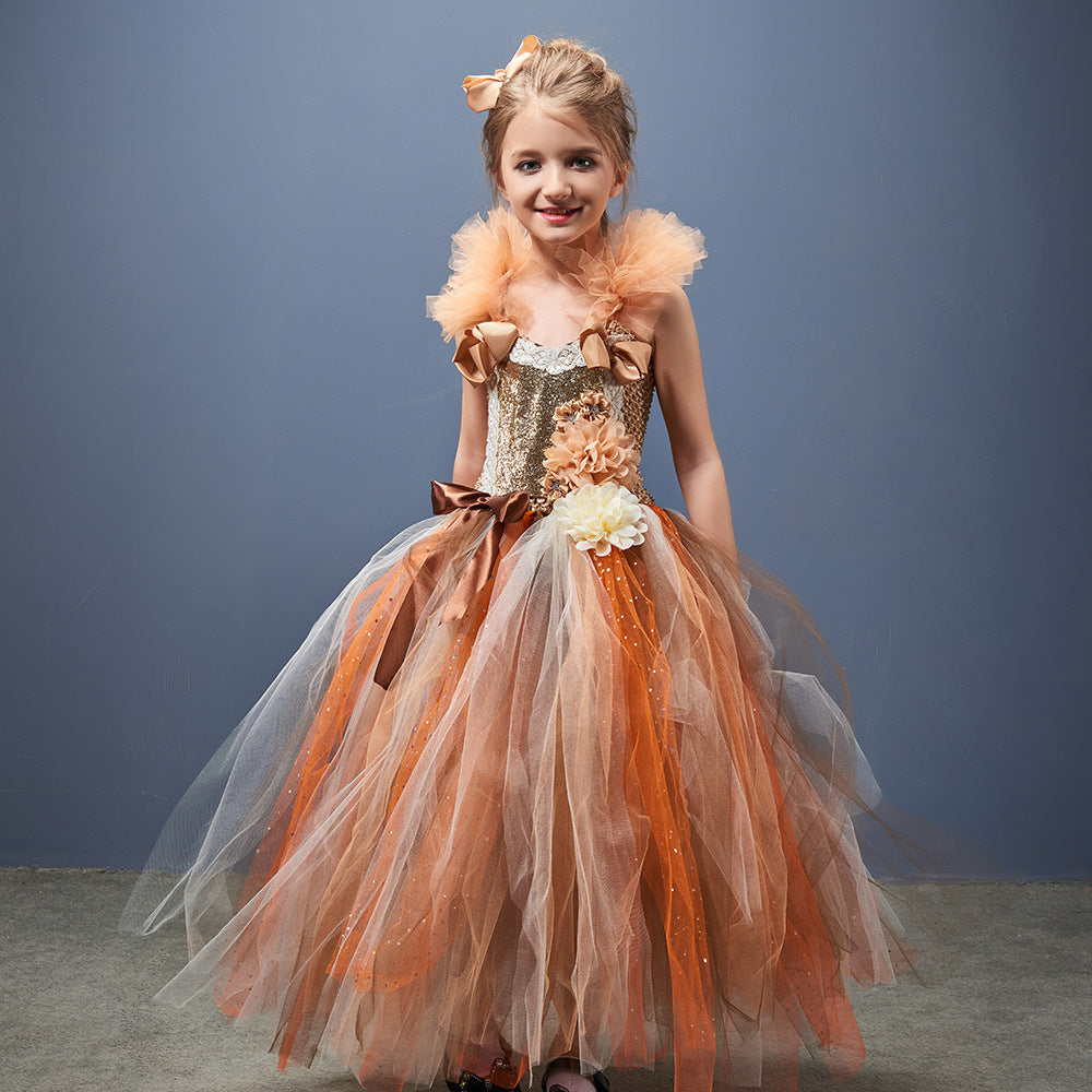 Girls' Flower Party Festival Princess Mesh Dress - Cindi Book
