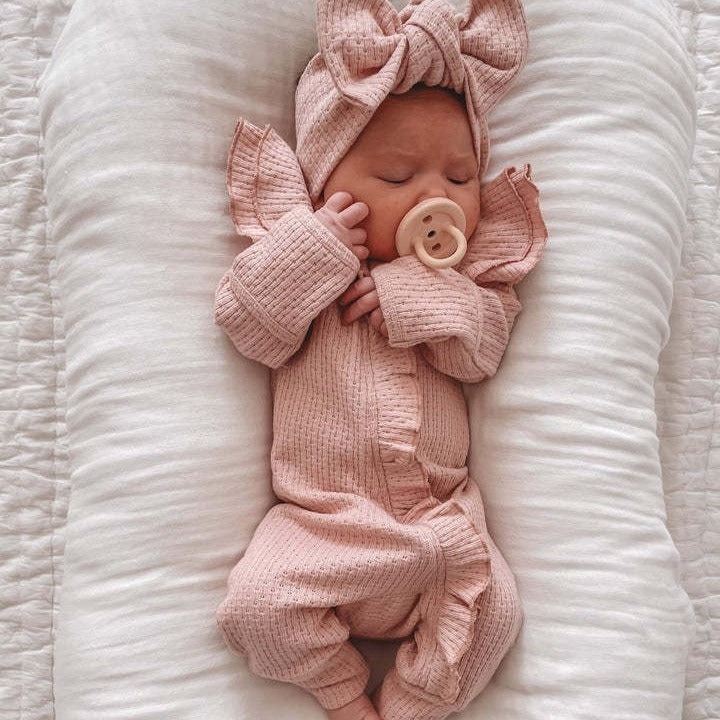 Girl Infant Bodysuit Long-sleeved Knitted Stretch Waffle Jumpsuit - Cindi Book