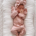 Girl Infant Bodysuit Long-sleeved Knitted Stretch Waffle Jumpsuit - Cindi Book