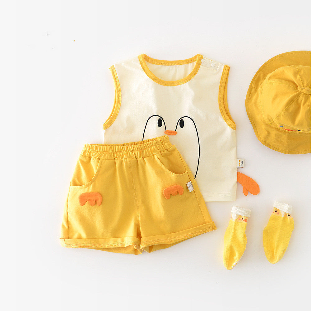 Big White Goose Vest Set Infant And Toddler Cartoon Shorts - Cindi Book