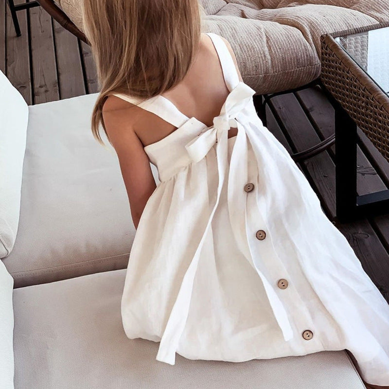 Children's Cotton And Linen Dress, Sleeveless Summer Style - Cindi Book