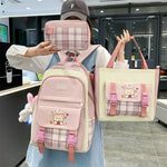 Large Capacity High School Plaid Three-piece Set Junior High School Student Elementary School Studebt Backpack - Cindi Book