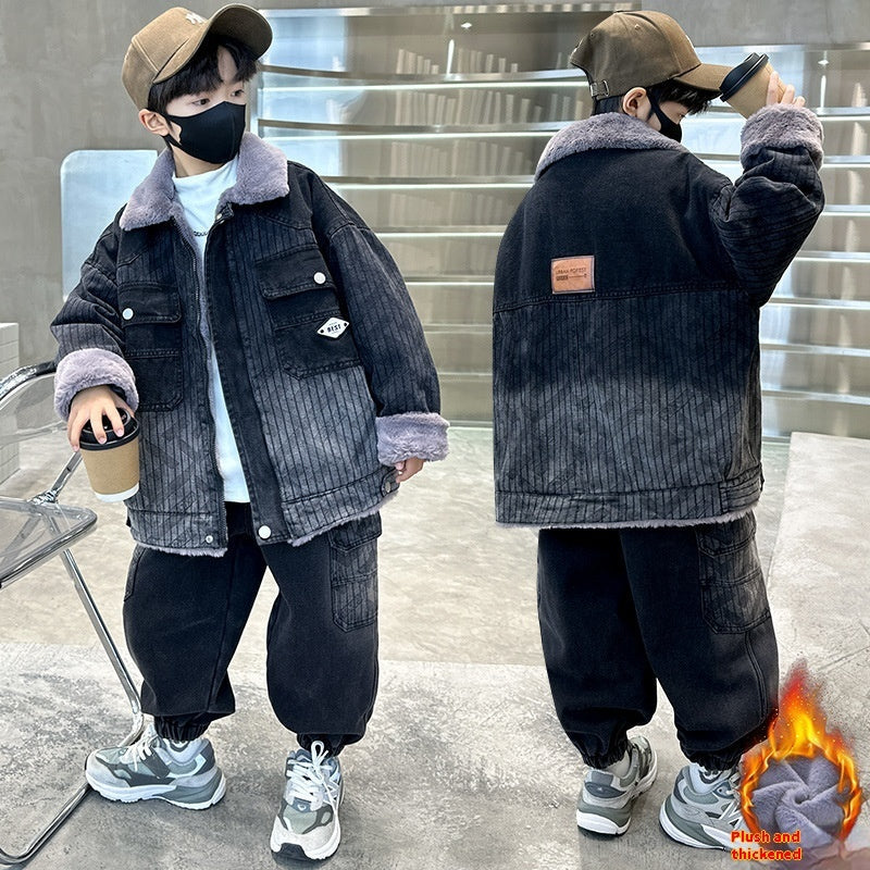Autumn And Winter Boys Thickened Two-piece Suit - Cindi Book