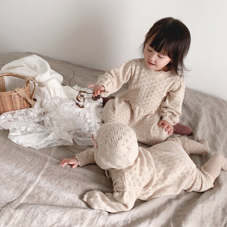 Knitted Hollow Jumpsuit Baby Girl Lace Long-sleeved Romper With Hat - Cindi Book