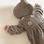 Kids Corduroy Embroidered Long Sleeve Romper Bodysuit - Cindi Book