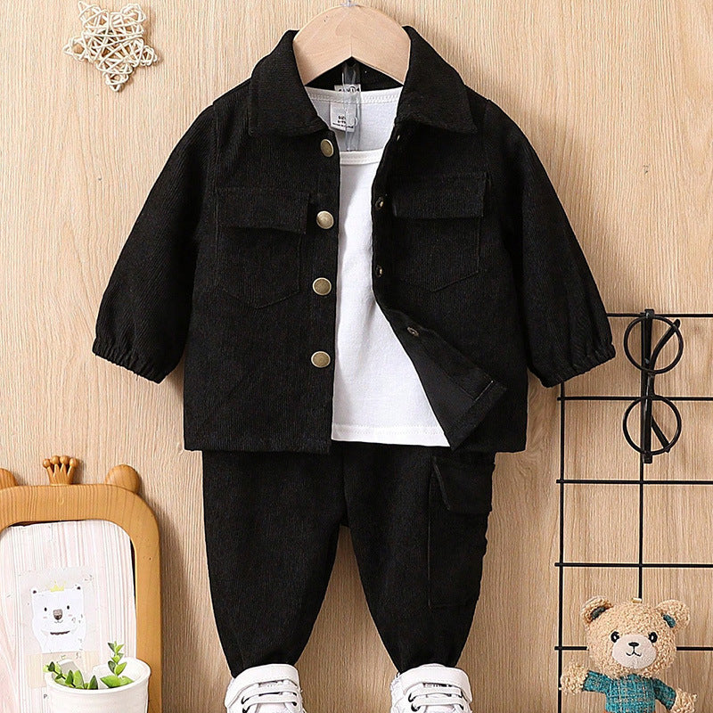 Long Sleeve Solid Color Coat Trousers Set