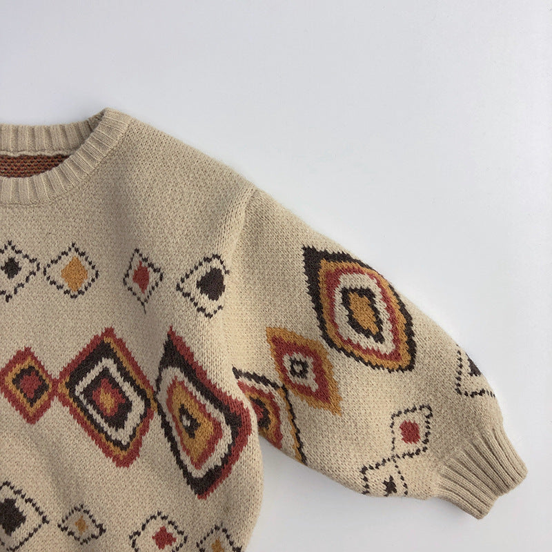 Graffiti Rhombus Cool Contrast Color Kids' Sweater Autumn And Winter Korean Style - Cindi Book