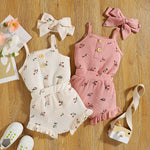 Infant Set Waffle Floral Print Suspenders Three Piece Set - Cindi Book