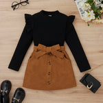 Medium And Large Children Sunken Stripe Corduroy Skirt Outfit - Cindi Book