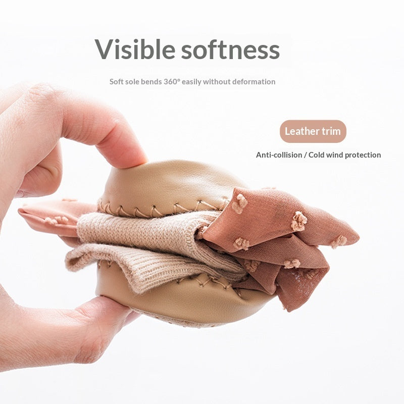 Baby Shoes And Socks Non Slip Leather Soled First Walker Socks With Lace Bow Details - Cindi Book