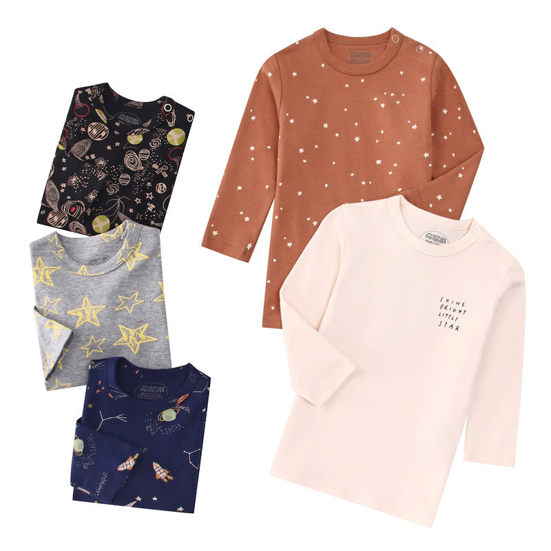 Autumn Children's Cartoon Printed Home Long-sleeved Top T-shirt Mixed Color Five Pieces - Cindi Book