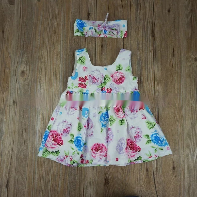 Girls Dress Hot Summer Baby Sleeveless Floral Dress Two-Piece Set