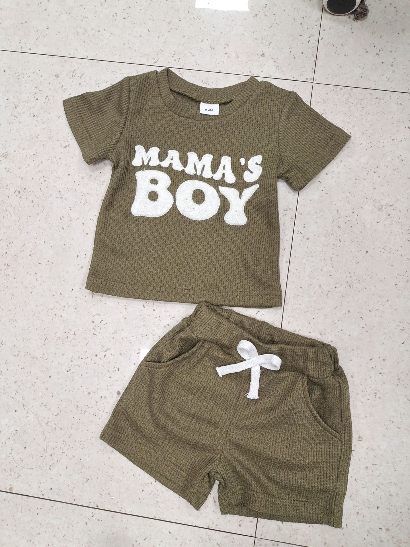 Waffle Towel Embroidery Short Sleeve Shorts Set