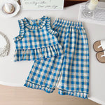 New Summer Korean-Style Polyester Plaid Three-Piece Set For Girls - Cindi Book