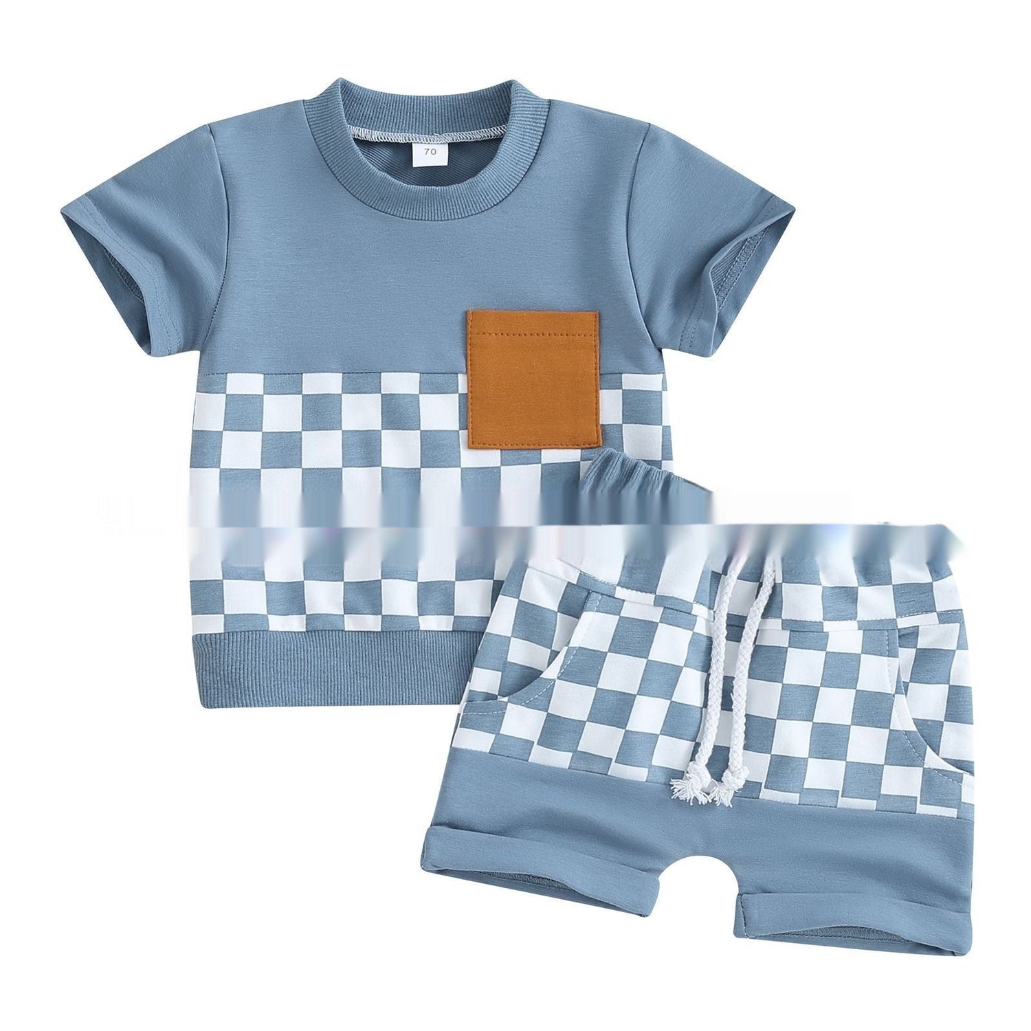 Fashion Personality Children's Shirt Plaid Shorts Set