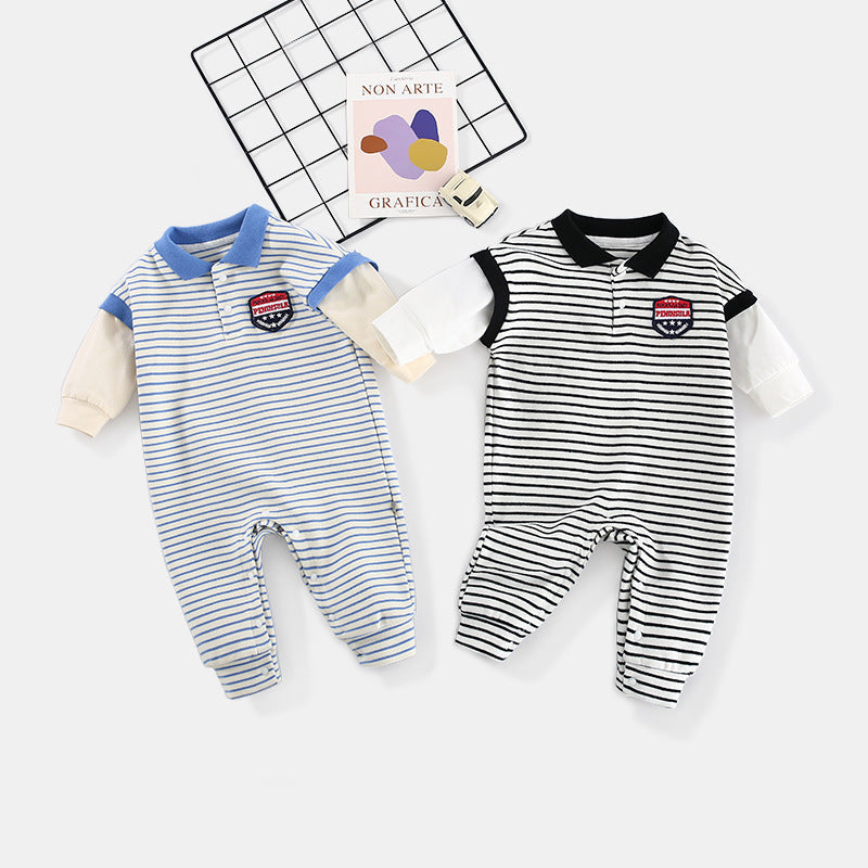 Baby Onesies Striped Male Baby Newborn Clothes Baby Autumn Clothes - Cindi Book