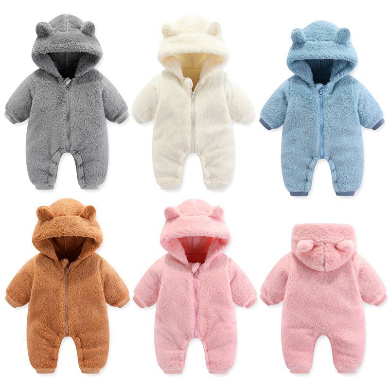 Coral Fleece Autumn And Winter Thin Bodysuit Newborn Thermal Zipper Onesie Baby Rompers Jumpsuit - Cindi Book