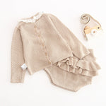 Baby Girl Baby Knitted Suit Embroidered Lotus Leaf Collar Top - Cindi Book