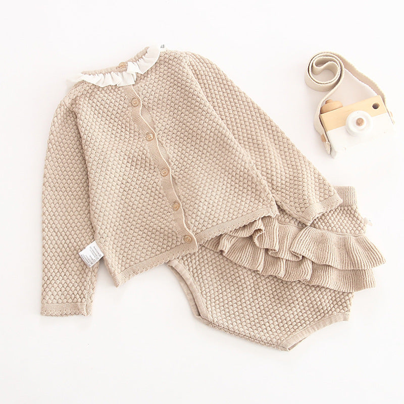 Baby Girl Baby Knitted Suit Embroidered Lotus Leaf Collar Top - Cindi Book