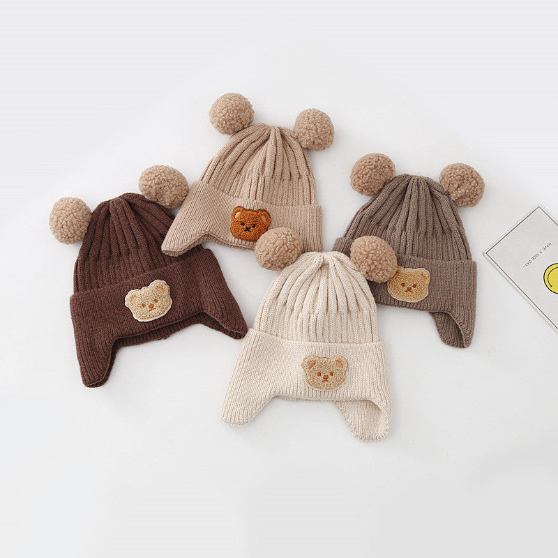 Baby Hat Warm Earflaps Cap Cute Bear Baby Knitted Woolen Cap - Cindi Book