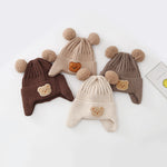 Baby Hat Warm Earflaps Cap Cute Bear Baby Knitted Woolen Cap - Cindi Book