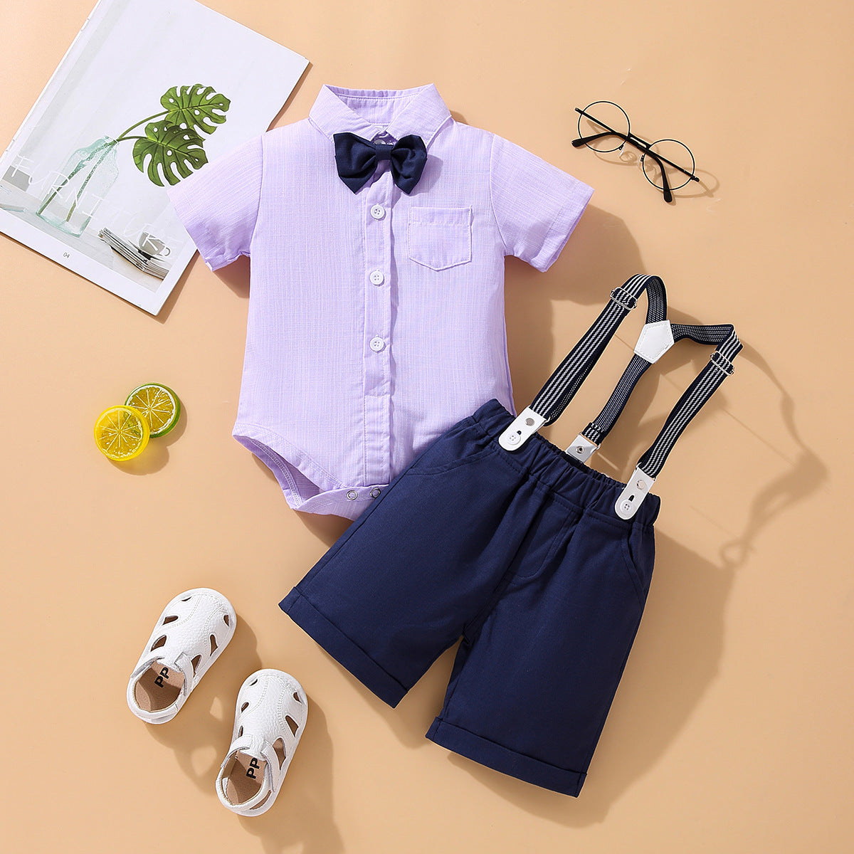 Children's Summer Clothing Short Sleeve Rompers Suspender Shorts Gentleman Suit - Cindi Book