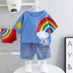 Boys And Girls Short-sleeved Denim Five-point Pants Two-piece Cute Pants Suit Cotton Short-sleeved - Cindi Book