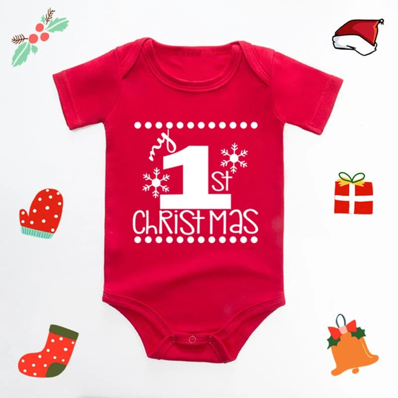 Christmas Deer English Letters Printed Red Triangle Rompers - Cindi Book