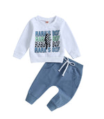 Casual Boy Letter Floral Print Long Sleeve Pullover Trousers Suit - Cindi Book
