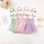 Baby Girl Mesh Camisole Princess Dress With Bowknot Headwear - Cindi Book