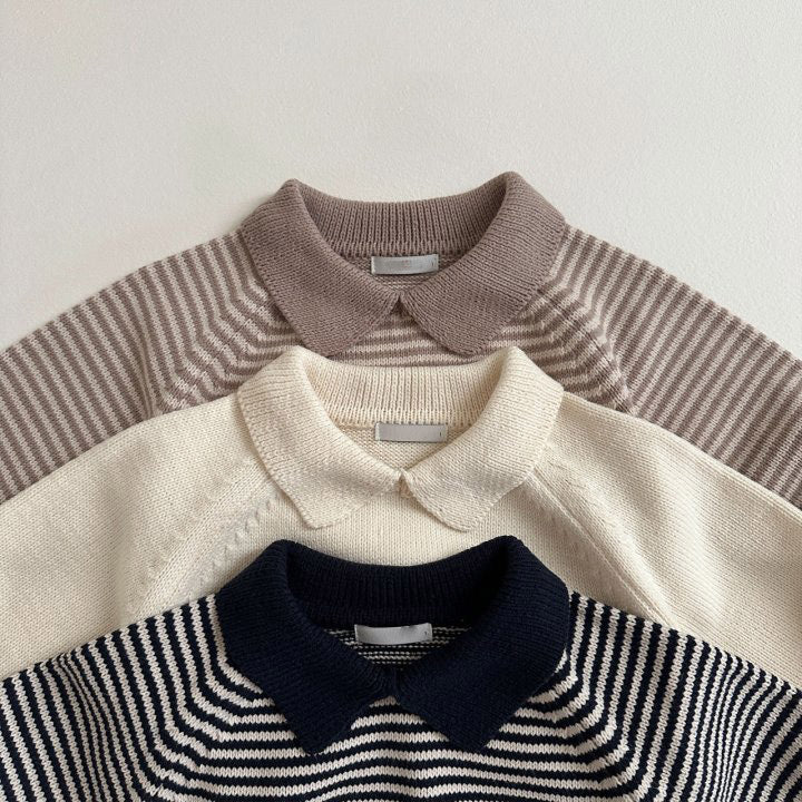 Children's Polo Collar Stripes Knitted Sweater - Cindi Book