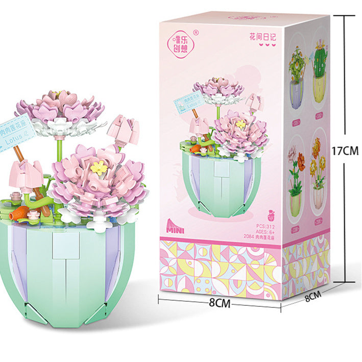 Building Block Puzzle Toy Eternal Flower Potted Mini Succulent Potted Plant - Cindi Book