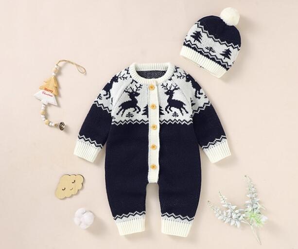 Baby Christmas Elk Knitted One-piece Suit - Cindi Book