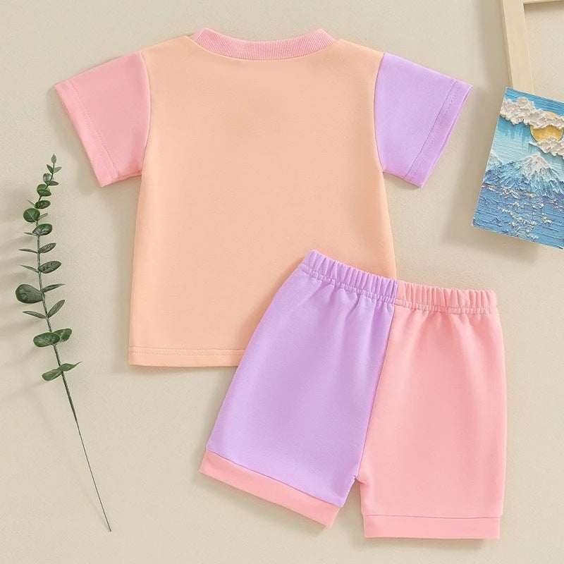 Cute Color Matching Short-sleeved T-shirt And Shorts Two-piece Set - Cindi Book