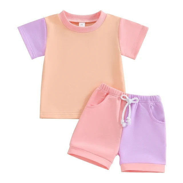 Cute Color Matching Short-sleeved T-shirt And Shorts Two-piece Set - Cindi Book