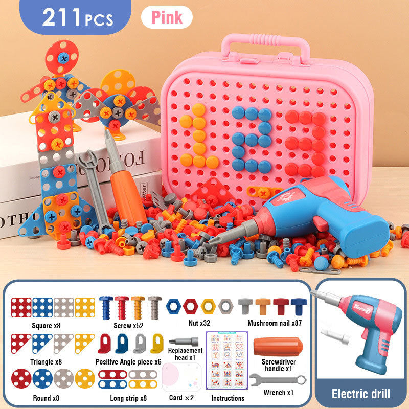 Electric Screw Screwdriver Toolbox Children's Toy Educational Detachable Assembly Screwdriver Electric Drill Set - Cindi Book