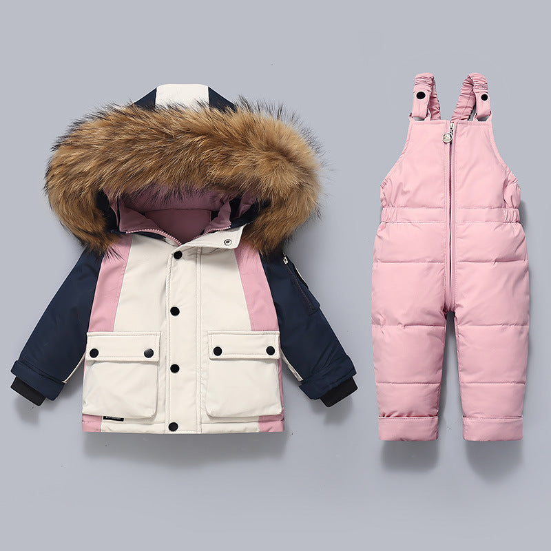 Thickened Down Jacket And Bib Overalls Two-Piece Set For Kids - Cindi Book