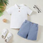 Boy's Polo Shirt Zipper Bar-tack Solid Color Shorts - Cindi Book
