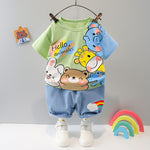 Boys And Girls Short-sleeved Denim Five-point Pants Two-piece Cute Pants Suit Cotton Short-sleeved - Cindi Book