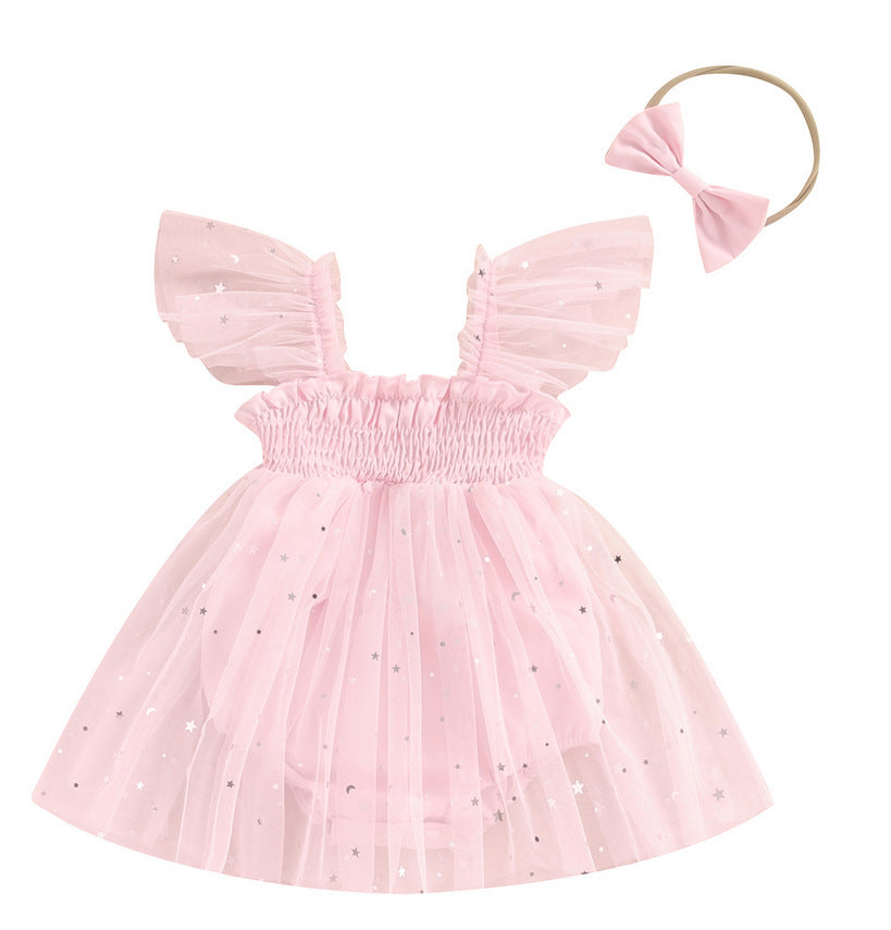Girls' Mesh Flounced Sleeve Shoulder Princess Onesie - Cindi Book
