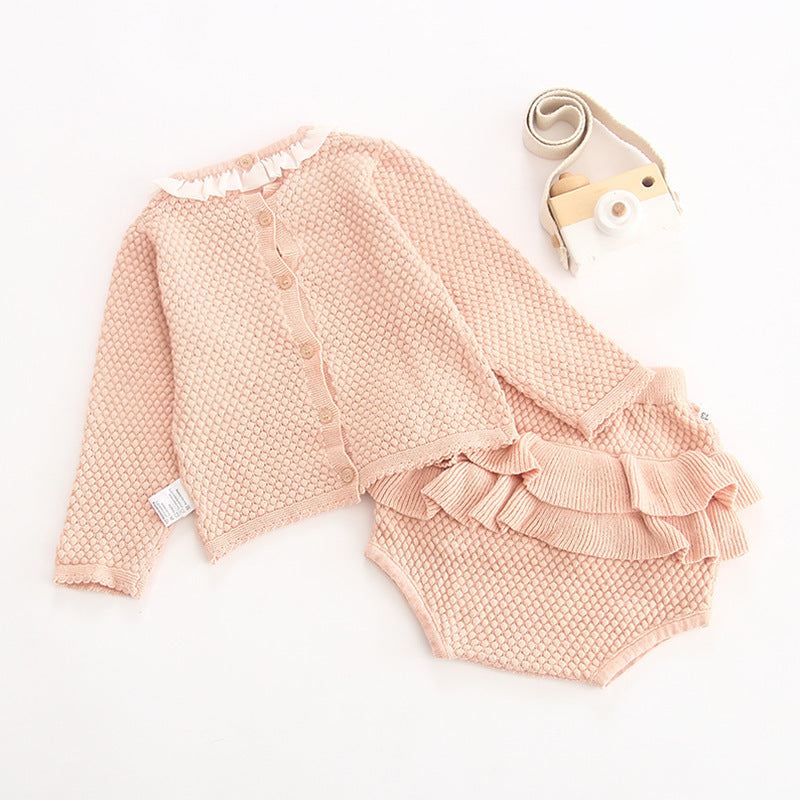 Baby Girl Baby Knitted Suit Embroidered Lotus Leaf Collar Top - Cindi Book