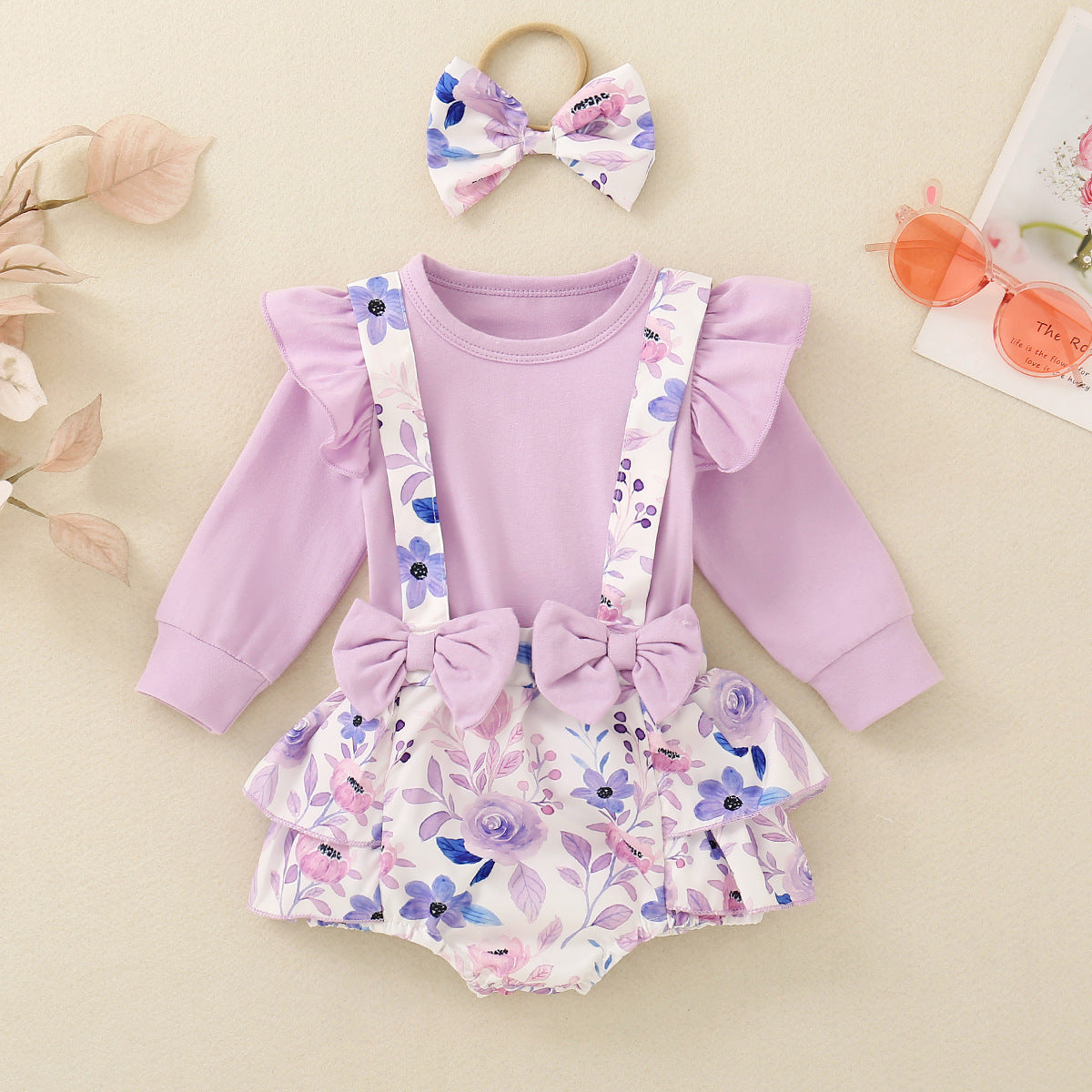 Infant Baby Girl Shoulder Strap Princess Dress Multi-color Long-sleeved Triangle Romper - Cindi Book