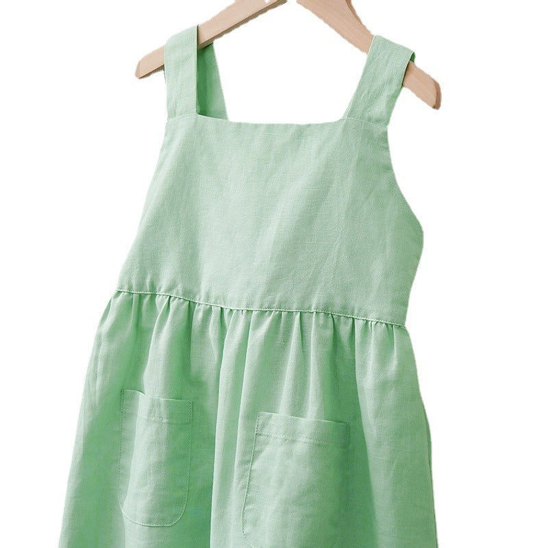 Children's Cotton And Linen Dress, Sleeveless Summer Style - Cindi Book