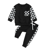 Boys' Chessboard Plaid Patchwork Sweater Sweatpants 2-piece Set - Cindi Book