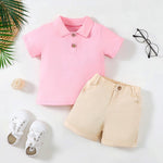 Boy's Polo Shirt Zipper Bar-tack Solid Color Shorts - Cindi Book