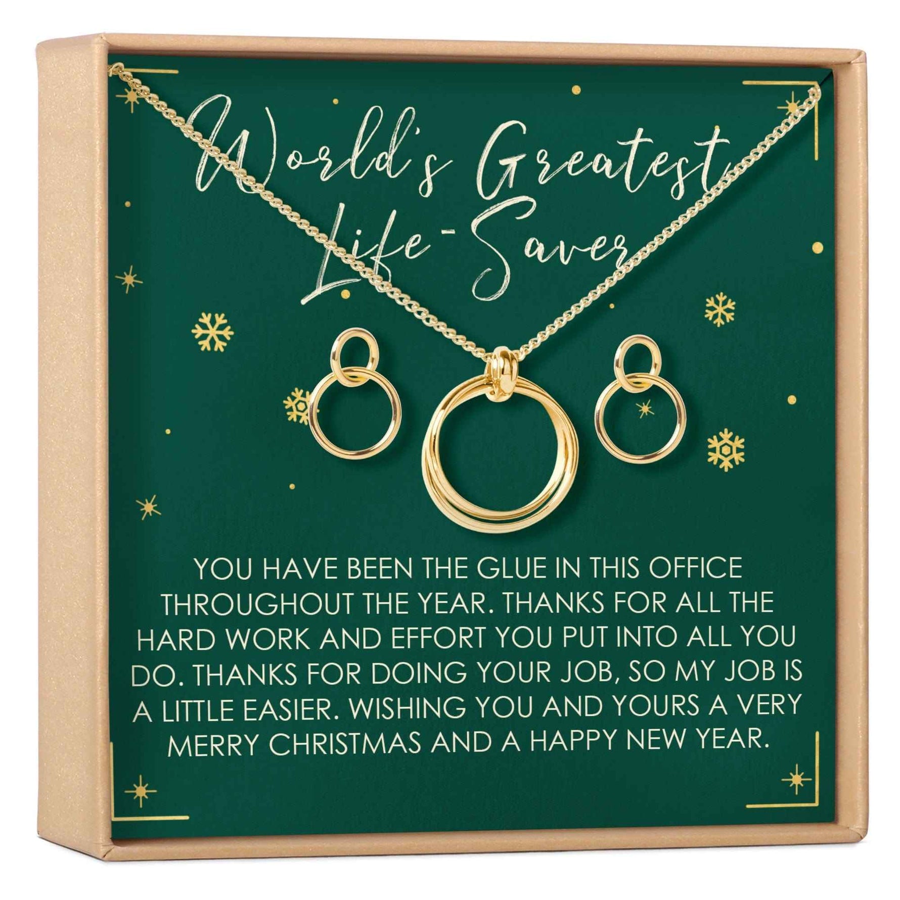 Christmas Gift for Administrative Assistant Linked Circles Earring and Necklace Jewelry Set
