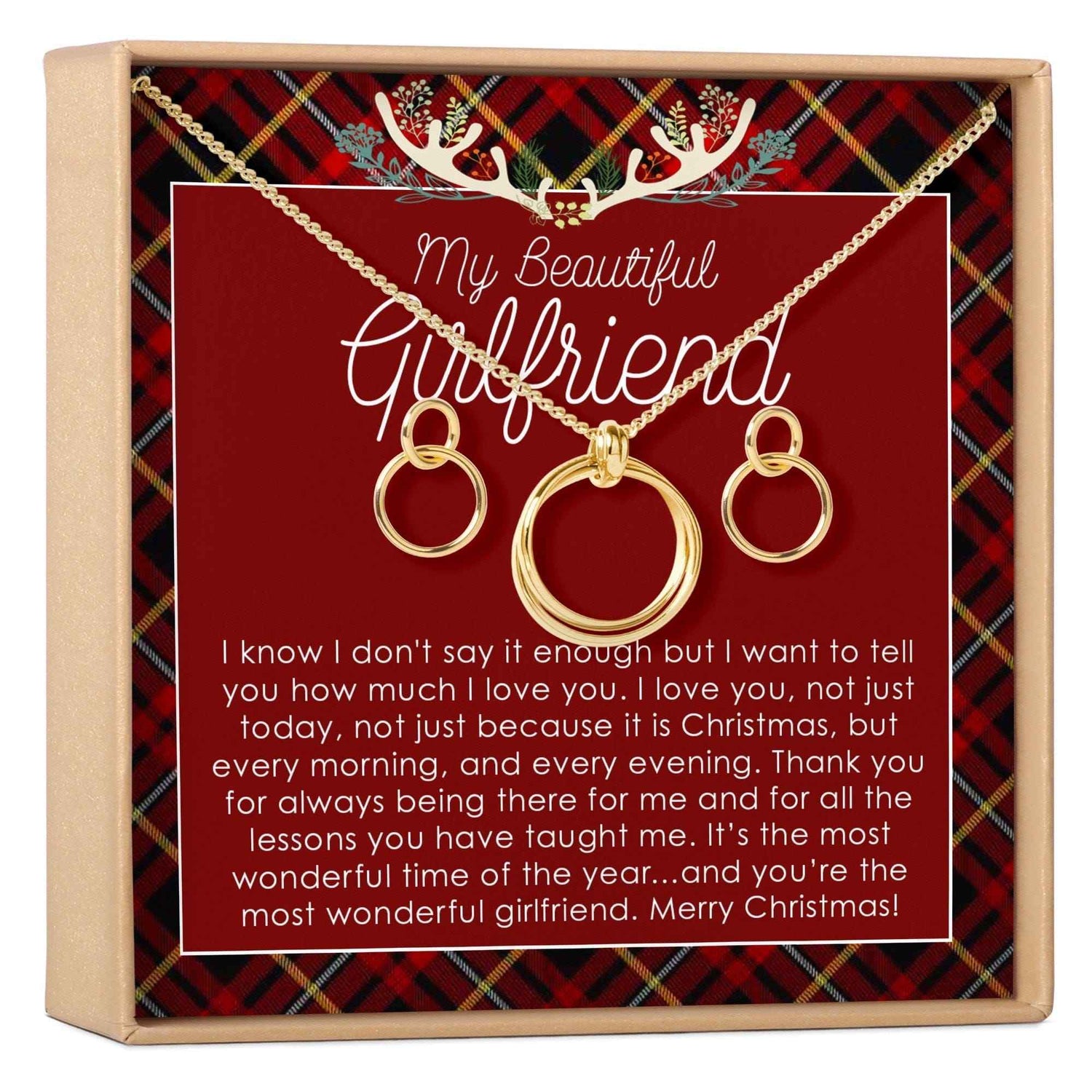 Christmas Gift for Girlfriend Linked Circles Earring and Necklace Jewelry Set