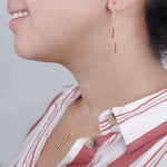 Christmas Gift for Mentor Gold Bar Earring Threader and Necklace Jewelry Set